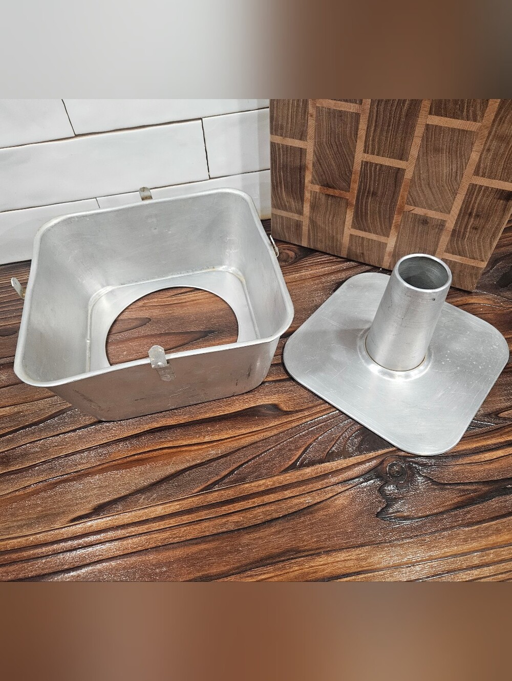 Vintage Two-Piece Square Aluminum Angel Food or Tube Cake Pan